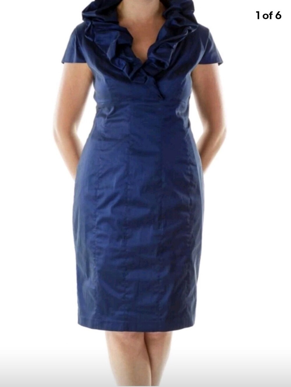 Adrianna Papell Ruffle Neck Metallic Shesth Dress Size 14 Bust 36